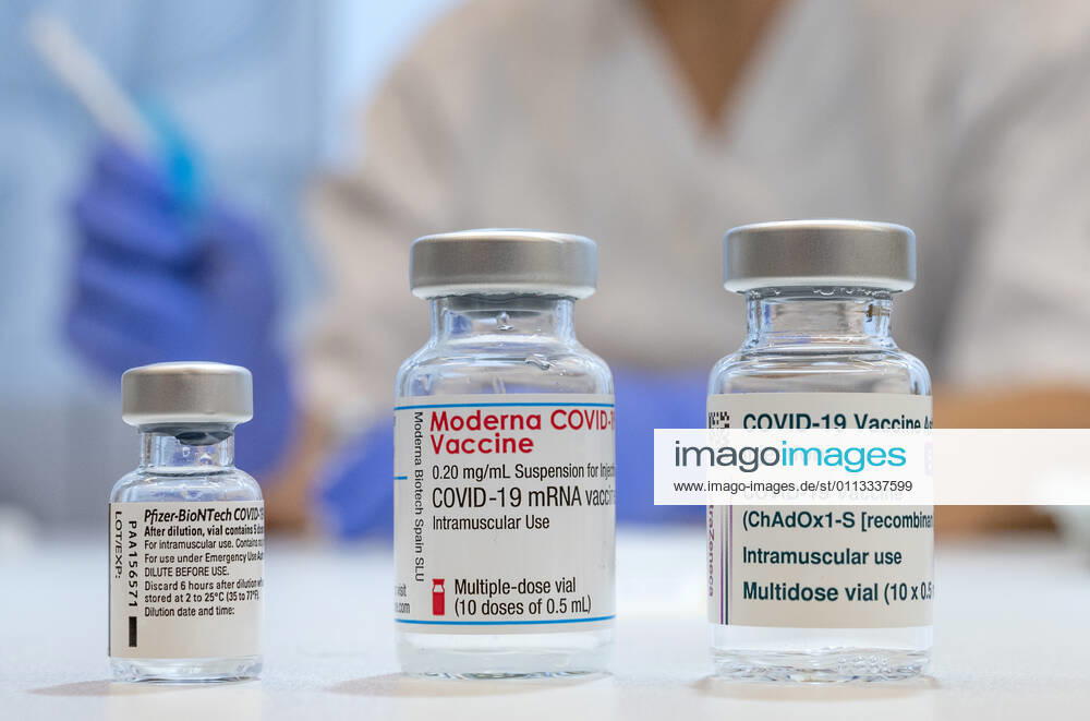 MALMO 2021 02 17 Used vaccine ampoules that contained Pfizer BioNTech, Moderna and AstraZeneca Covid 19 Vaccines at the Skane University Hospital vaccination centre in Malmo, Sweden, February 17, 2021 MALMO SWEDEN