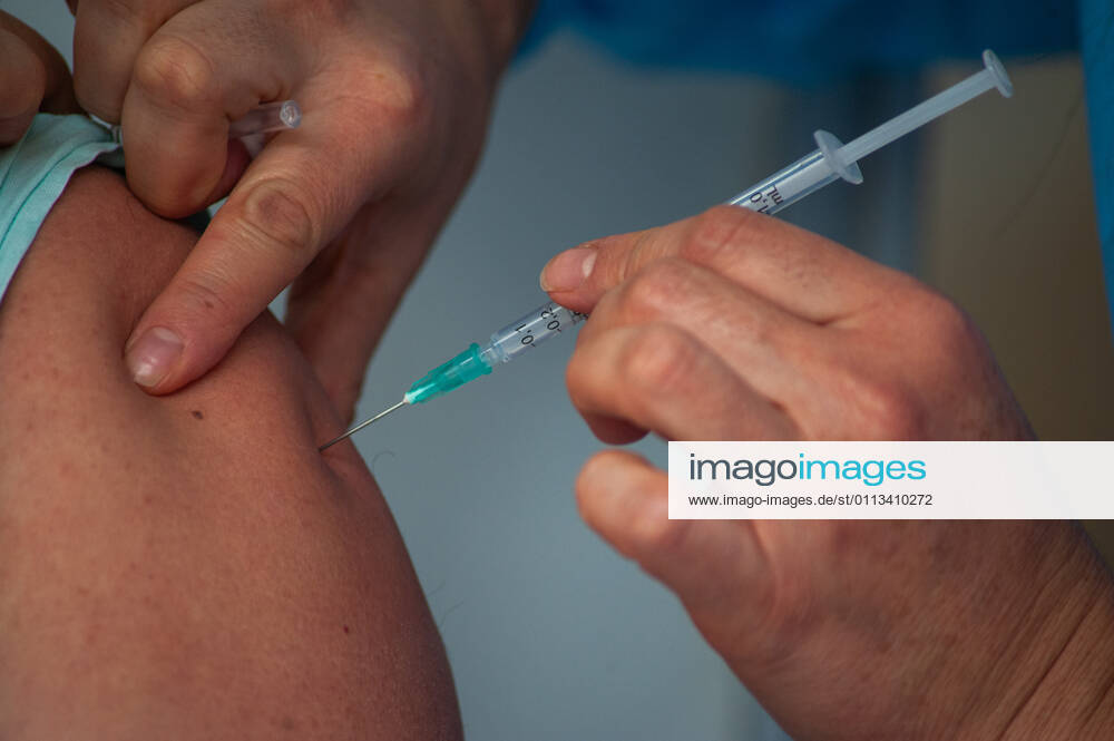 Health staff from hospitals like the Police Hospital and Clinica Colombia prepare and vaccinate their health staff as part of the first phase of vaccinations in Bogota, Colombia on February 18, 2021 Bogota Cundinamarca Colombia