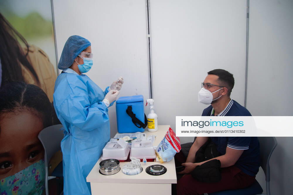 Health staff from hospitals like the Police Hospital and Clinica Colombia prepare and vaccinate their health staff as part of the first phase of vaccinations in Bogota, Colombia on February 18, 2021 Bogota Cundinamarca Colombia