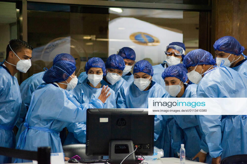 Health staff from hospitals like the Police Hospital and Clinica Colombia prepare and vaccinate their health staff as part of the first phase of vaccinations in Bogota, Colombia on February 18, 2021 Bogota Cundinamarca Colombia