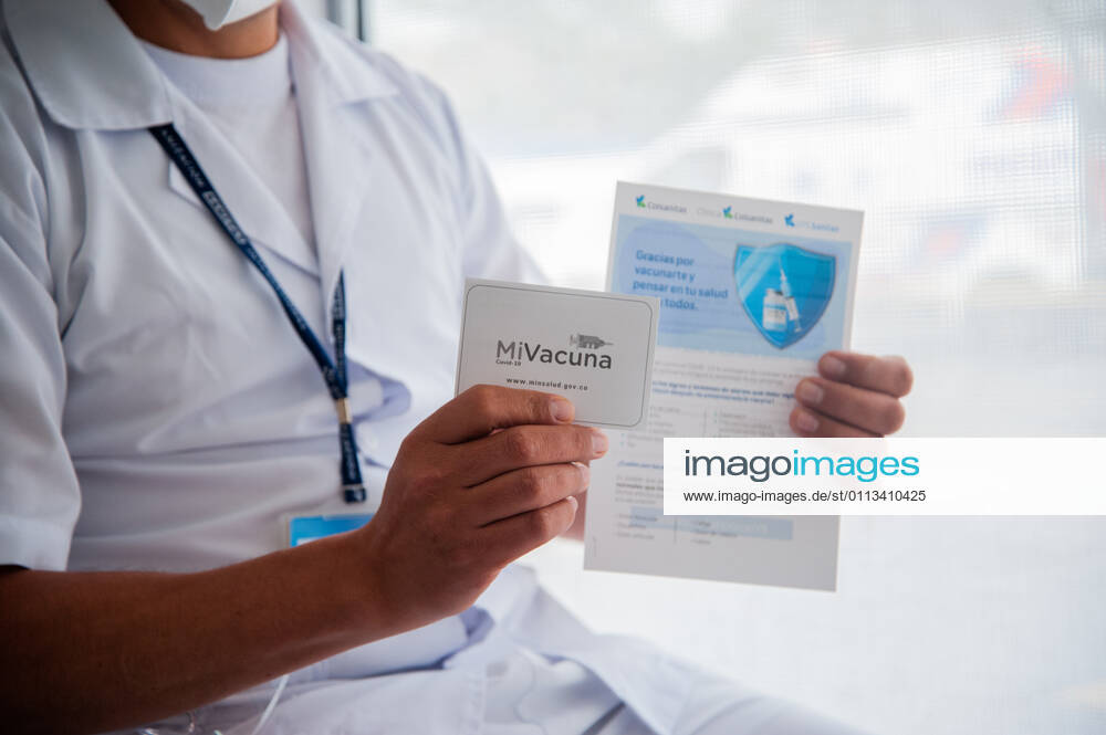 Health staff from hospitals like the Police Hospital and Clinica Colombia prepare and vaccinate their health staff as part of the first phase of vaccinations in Bogota, Colombia on February 18, 2021 Bogota Cundinamarca Colombia