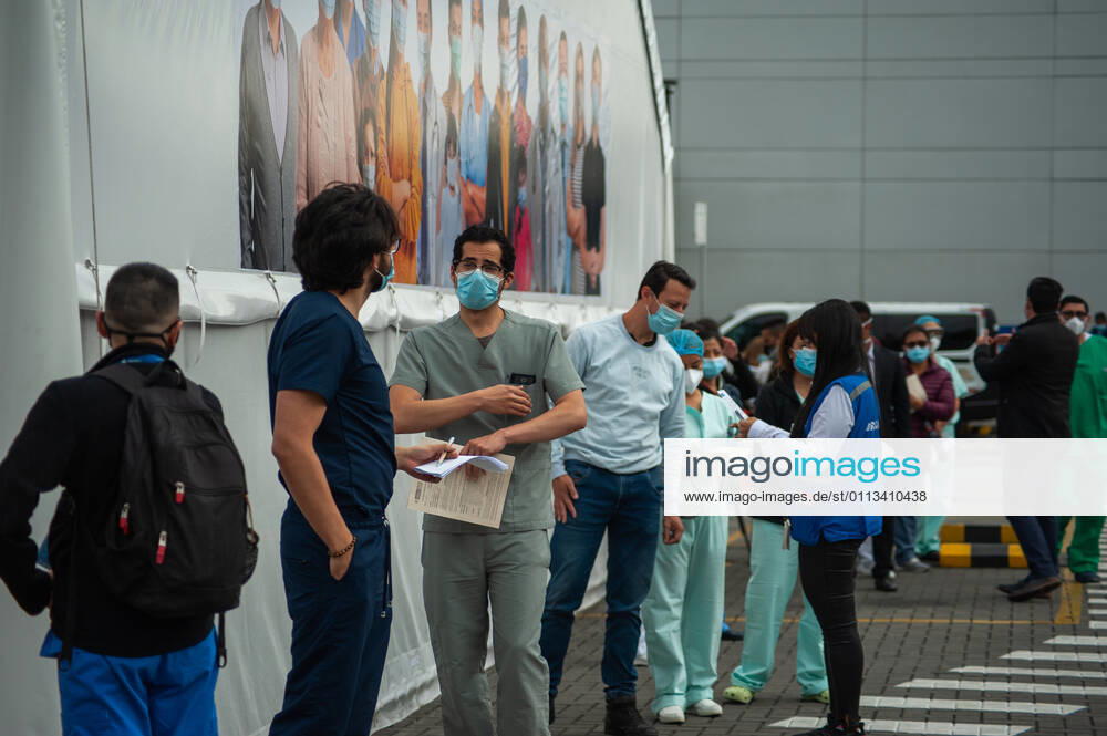 Health staff from hospitals like the Police Hospital and Clinica Colombia prepare and vaccinate their health staff as part of the first phase of vaccinations in Bogota, Colombia on February 18, 2021 Bogota Cundinamarca Colombia