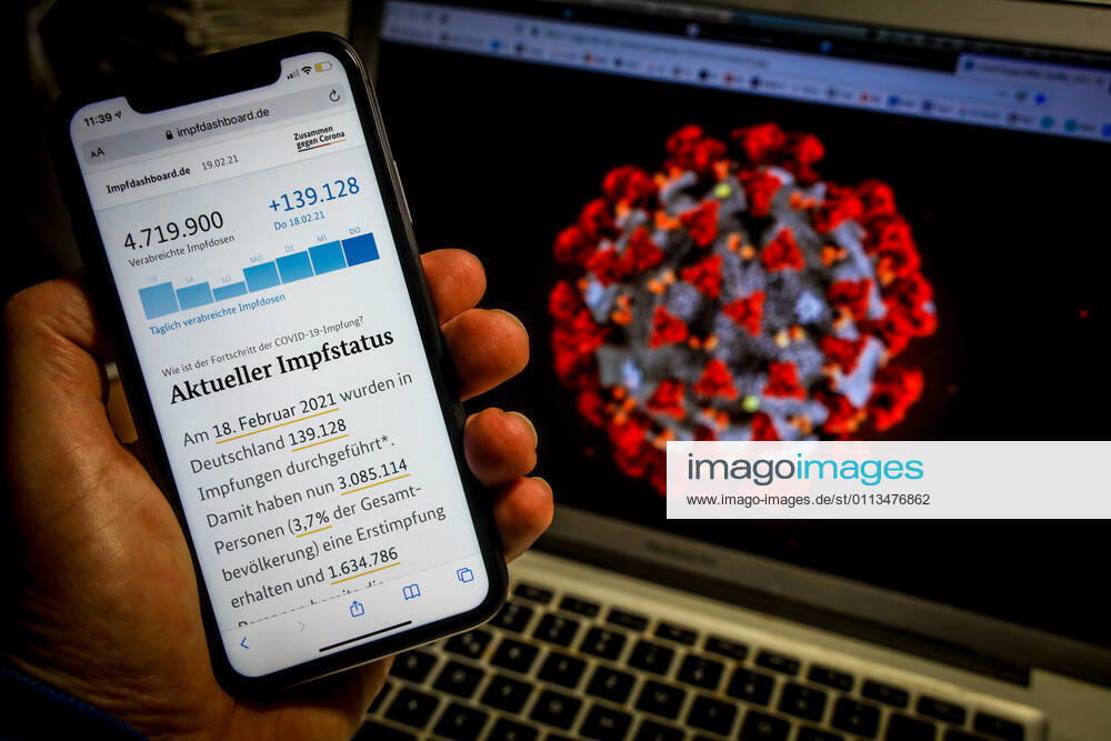 Vaccination dashboard of the Federal Ministry of Health Current vaccination status DEU, Germany, Berlin, 19 02 2021 Impfdashboard de Status 19 February 2021, 09 40 clock, displayed on an iPhone progress of COVIDâ â 19â â vaccination.
