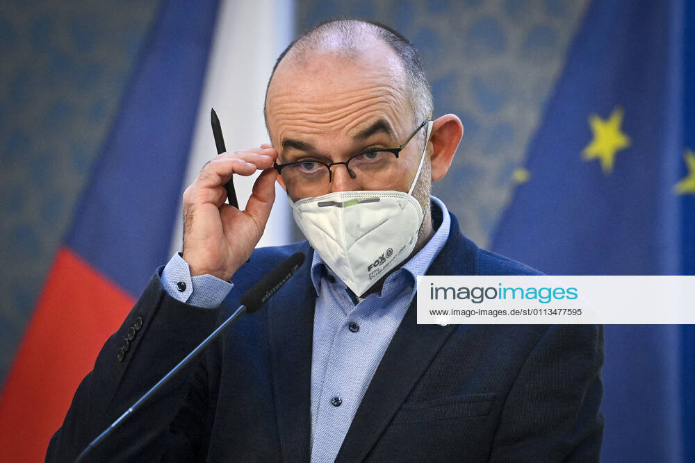 Czech Health Minister Jan Blatny, wearing face mask to prevent the spread of the coronavirus, speaks to journalists during the press conference after the government meeting in Prague, Czech Republic, February 19, 2021. The Czech Health Ministry will order the wearing of respirators, nano masks or two surgical face masks in shops, public transport and other public places with a high concentration of people on Monday, February 22. Various home-made textile masks cannot be considered a significant protection anymore. (CTKxPhoto VitxSimanek) CTKPhotoP202102190398101 VIS 001