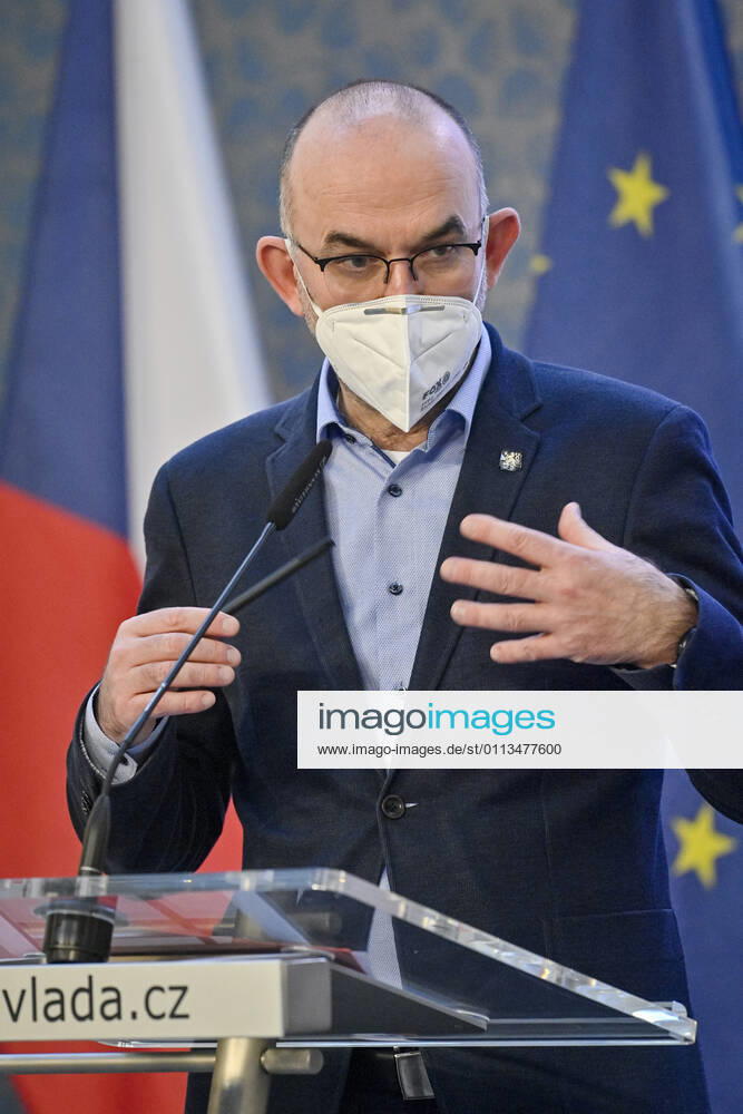 Czech Health Minister Jan Blatny, wearing face mask to prevent the spread of the coronavirus, speaks to journalists during the press conference after the government meeting in Prague, Czech Republic, February 19, 2021. The Czech Health Ministry will order the wearing of respirators, nano masks or two surgical face masks in shops, public transport and other public places with a high concentration of people on Monday, February 22. Various home-made textile masks cannot be considered a significant protection anymore. (CTKxPhoto VitxSimanek) CTKPhotoP202102190424101 VIS 005