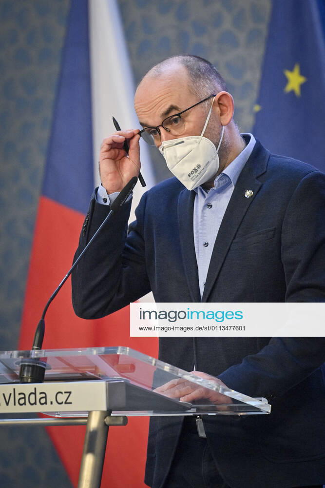 Czech Health Minister Jan Blatny, wearing face mask to prevent the spread of the coronavirus, speaks to journalists during the press conference after the government meeting in Prague, Czech Republic, February 19, 2021. The Czech Health Ministry will order the wearing of respirators, nano masks or two surgical face masks in shops, public transport and other public places with a high concentration of people on Monday, February 22. Various home-made textile masks cannot be considered a significant protection anymore. (CTKxPhoto VitxSimanek) CTKPhotoP202102190424301 VIS 006