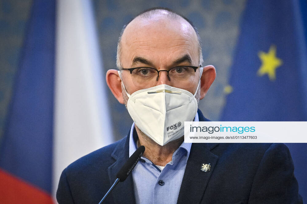 Czech Health Minister Jan Blatny, wearing face mask to prevent the spread of the coronavirus, speaks to journalists during the press conference after the government meeting in Prague, Czech Republic, February 19, 2021. The Czech Health Ministry will order the wearing of respirators, nano masks or two surgical face masks in shops, public transport and other public places with a high concentration of people on Monday, February 22. Various home-made textile masks cannot be considered a significant protection anymore. (CTKxPhoto VitxSimanek) CTKPhotoP202102190428901 VIS 008 K