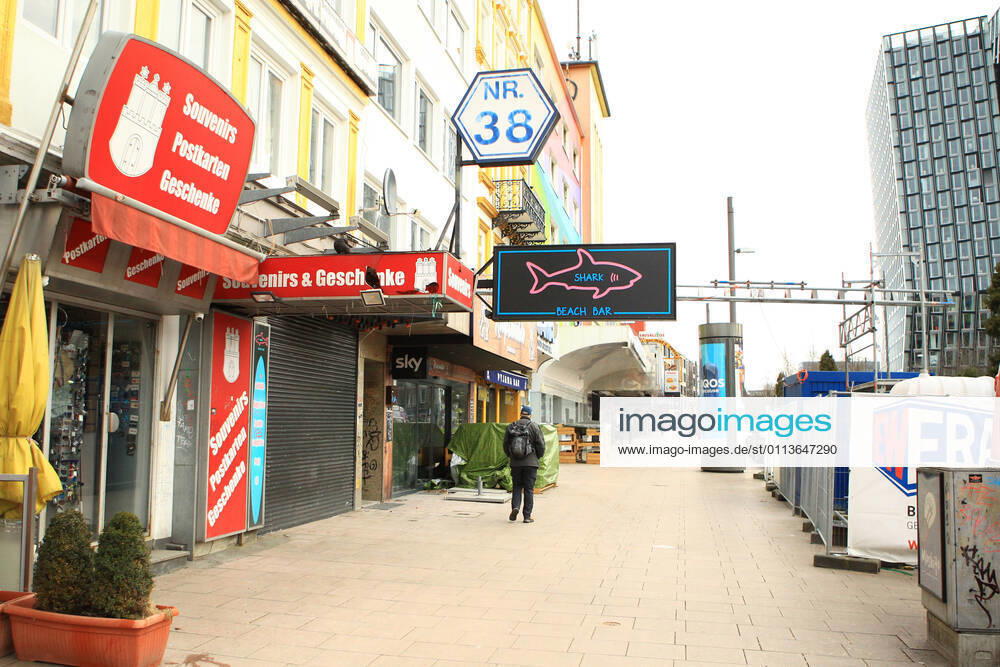 Closed shops on the nearly deserted Reeperbahn in Hamburg St Pauli during the lockdown St Pauli Hamburg