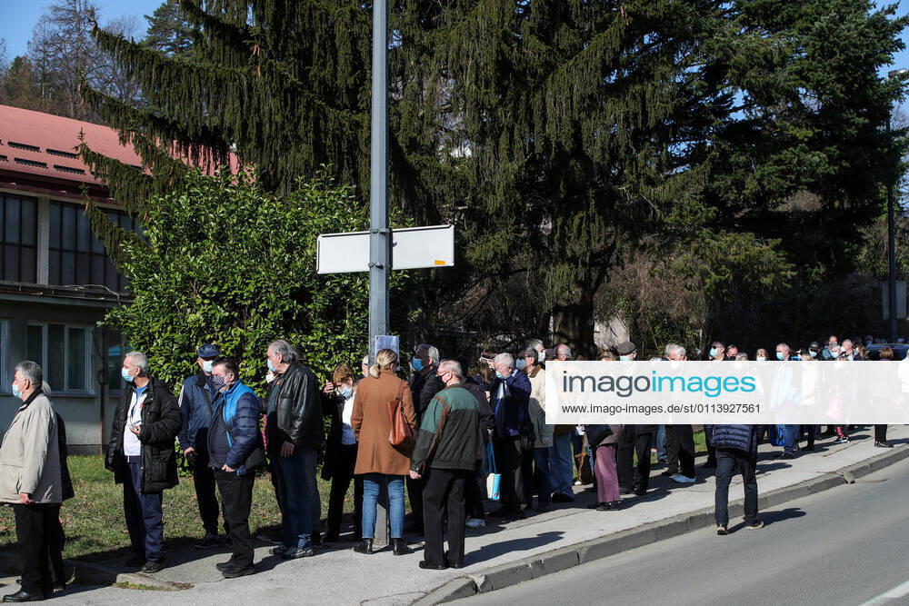 Vaccination in Zagreb, Croatia People wait in line to receive coronavirus disease (COVID-19) vaccine during a mass vaccination in Zagreb, Croatia on February 23, 2021. SanjinxStrukic PIXSELL