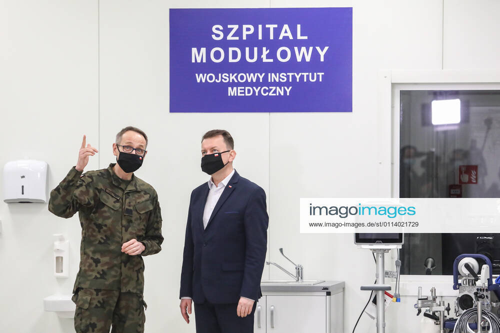 Launch of a modular hospital for patients with Covid-19 at the Military Institute of Medicine in Warsaw Grzegorz Gielerak, Mariusz Blaszczak Launch of a modular hospital for patients with Covid-19 at the Military Institute of Medicine on February 23, 2021 in Warsaw, Poland. EN_01465651_0060
