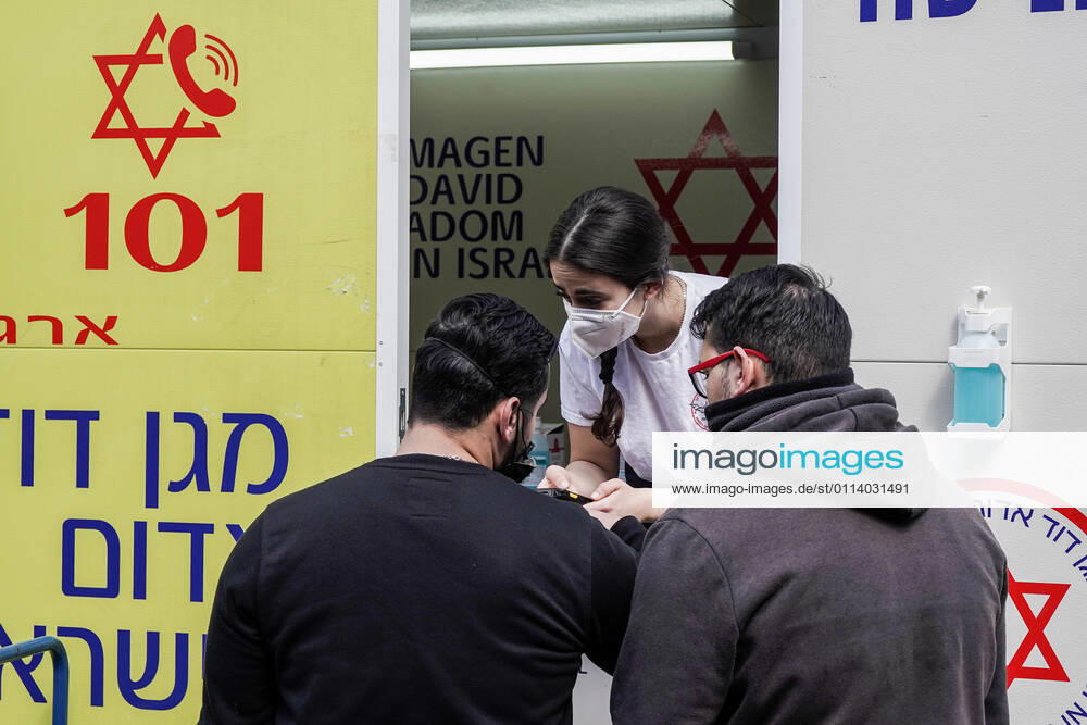 The IDF Home Front Command in coordination with Magen David Adom, serving as the Israeli Red Cross organization and leading EMS, make COVID-19 vaccinating more accessible to those still in denial or refusal operating a mobile vaccination station out of a caravan at Jerusalemâ€⠢s Shuk Mahane Yehuda Market. Jerusalem Israel - ZUMAa126 20210224_zap_a126_010