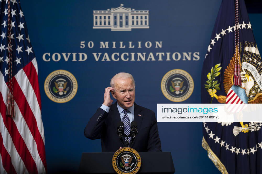 President Joe Biden as he participates in an event commemorating the 50 million COVID-19 vaccine shot during a ceremony at the White House, Thursday, Feb. 25, 2021 Washington USA - ZUMAs152 20210225_zaa_s152_197
