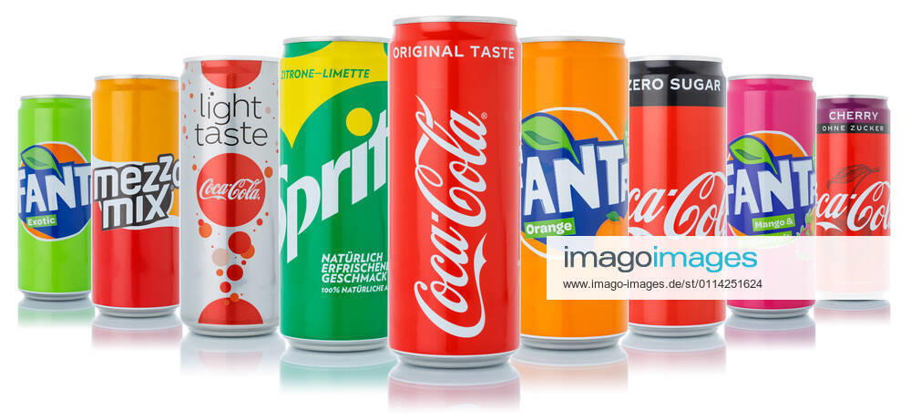 Stuttgart, Germany 11 January 2021 Coca Cola Coca Cola products Fanta Sprite lemonade beverages in can exempted isolated in Stuttgart in Germany 1084204916