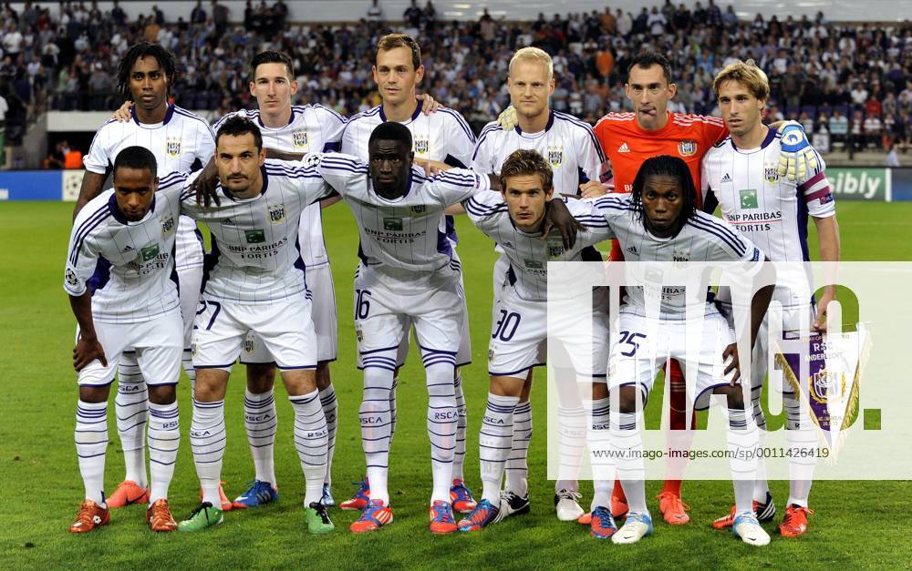 Anderlecht , Belgium August , 28 2012 Champions League Play off round 2nd leg - Team RSC ANDERLECHT: Up L R Kanu Sacha Kljestan Tom De Sutter Olivier Deschacht Silvio Proto Lucas Biglia Down L R Denis Odoi Marcin Wasilewski Cheikhou Kouyate Guillaume Gillet Dieumerci Mbokani