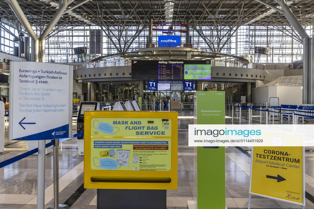 Stuttgart Airport in times of the Corona Pandemic The flight schedule is drastically thinned out, flight operations are concentrated inTerminal 3 01 03 2021 Germany, Baden Württemberg, Stuttgart