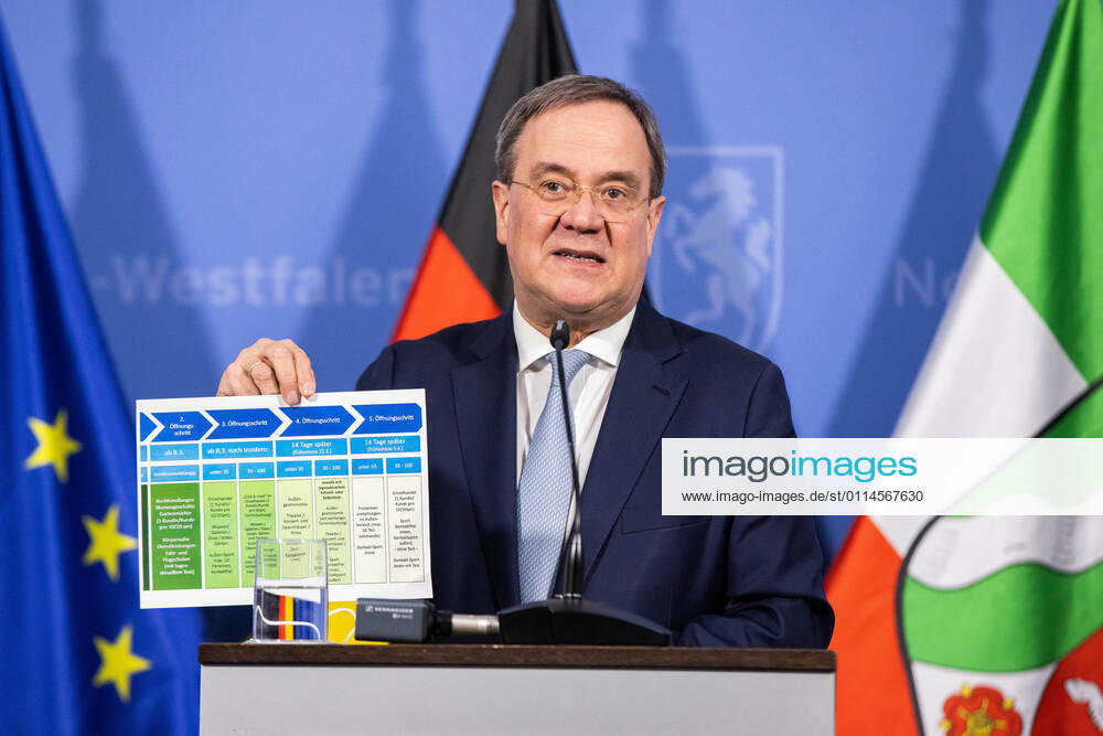 Coronavirus NRW State Government Armin Laschet CDU , Minister President of North Rhine Westphalia, speaks at a press conference Following Chancellor Merkels consultations with the Minister Presidents, Laschet explained the position of the State of North Rhine Westphalia Düsseldorf North Rhine Westphalia Germany Poolfoto dpa ,