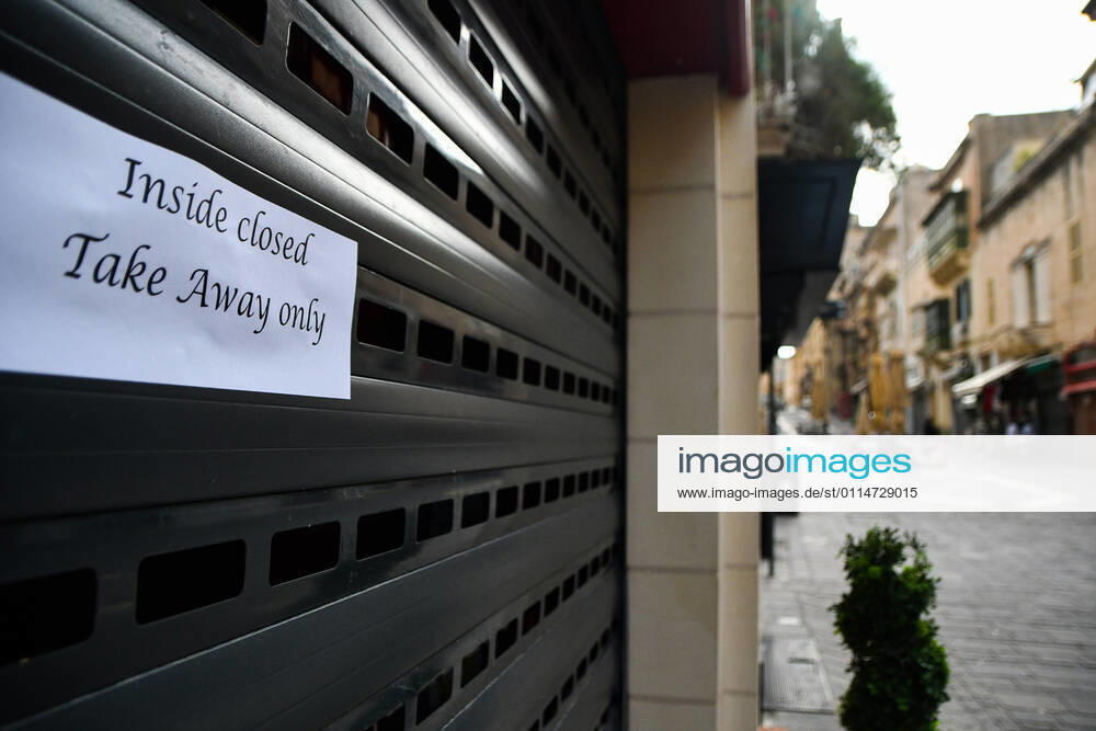 (210305) -- VALLETTA, March 5, 2021 -- Photo taken on March 5, 2021 shows a take away only sign on a restaurant in Valletta, Malta. Malta has ordered the closure of the country s restaurants along with clubs, bars and places of entertainment until April 11 in a raft of measures to contain the spread of COVID-19, Prime Minister Robert Abela said on Thursday. (Photo by Xinhua) MALTA-VALLETTA-COVID-19-MEASURES JonathanxBorg