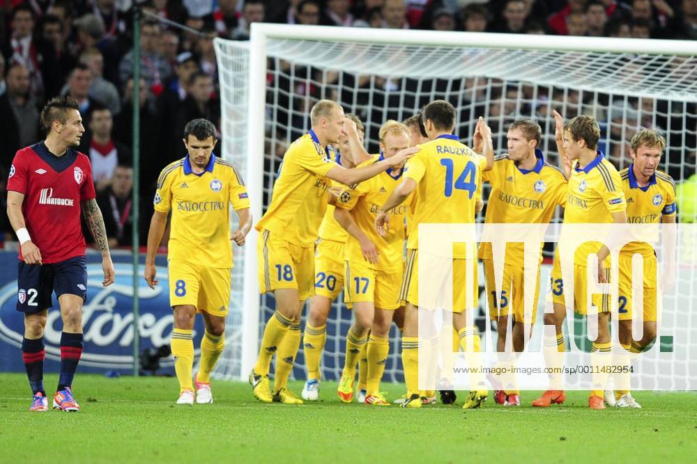 Joie des joueurs du Bate Borisov apres le but de Vitali Rodionov FOOTBALL : Losc Lille vs Fc Bate Borisov xJBAutissierx