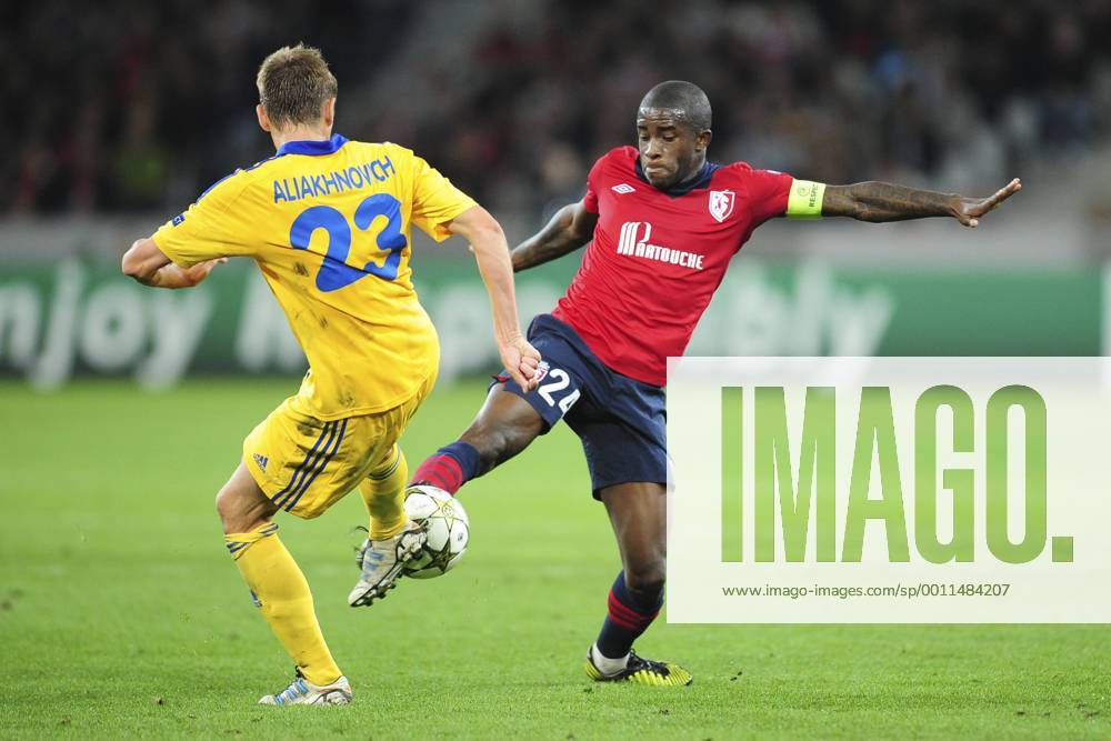 Rio Mavuba (Losc) vs Edgar Olekhnovic (Borisov) FOOTBALL : Losc Lille vs Fc Bate Borisov - champions League - 19 09 2012 JBAutissier Panoramic