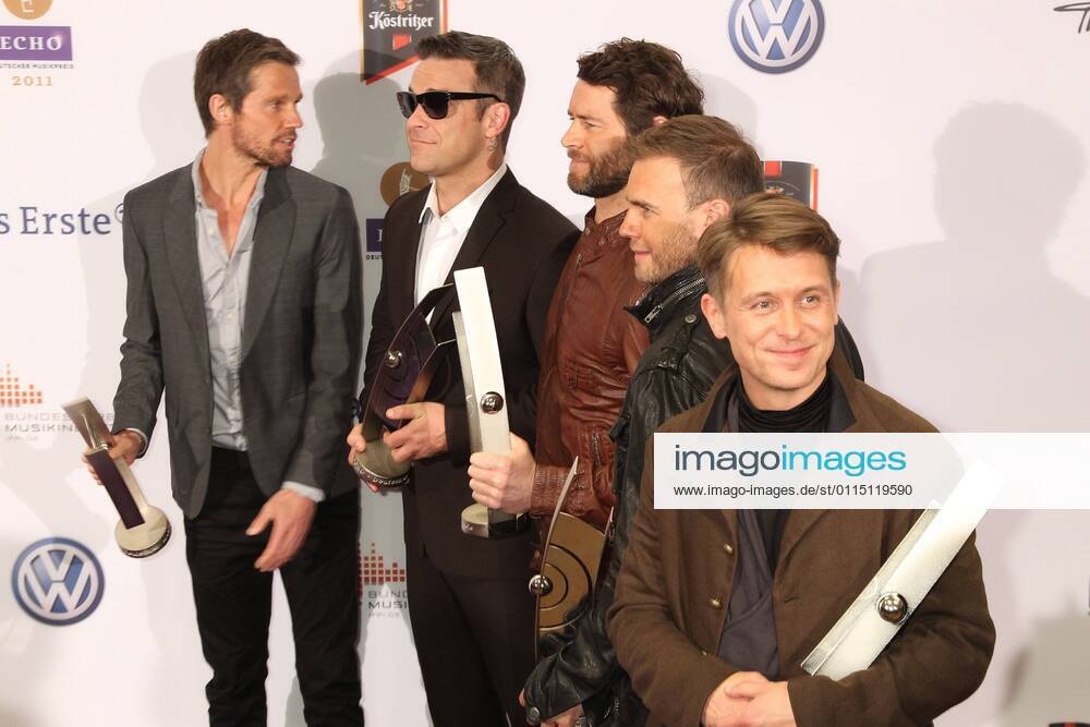 Award winner Take That with Robbie Williams at the Echo 2011 the German Music Award at the award wall in the Messe Berlin am Funkturm It is the 20 Echo 20 years Echo