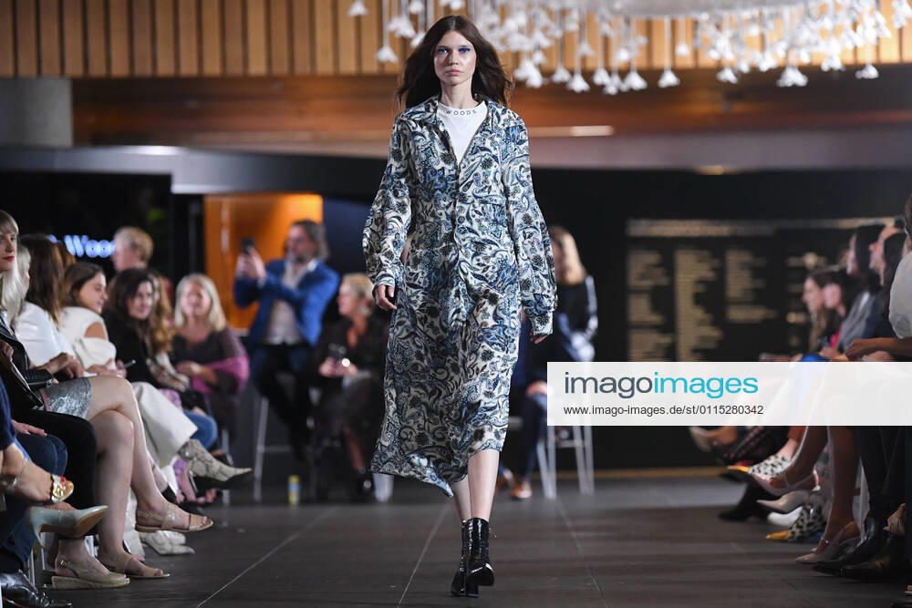 MELBOURNE FASHION FESTIVAL 2021, A model walks the runway wearing a design by Viktoria & Woods during The Melbourne Fashion Festival (MFF) Gala Runway show, at the National Gallery of Victoria, in Melbourne, Thursday, March 11, 2021. ( NO ARCHIVING, , NO USE IN BOOKS WITHOUT CONSENT MELBOURNE VIC AUSTRALIA