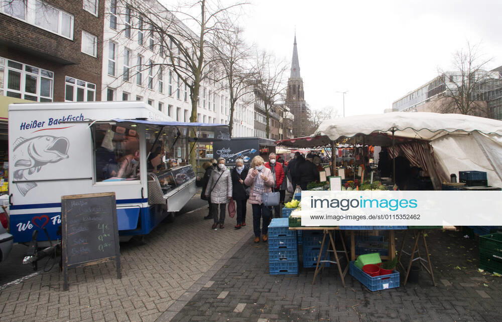 The Moers city center in Corona times view of the Moers weekly market in Corona times Moers Germany North Rhine Westphalia
