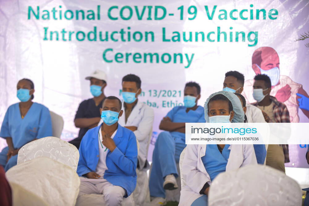 (210313) -- ADDIS ABABA, March 13, 2021 -- Medical workers attend a national COVID-19 vaccine introduction launch ceremony in Addis Ababa, Ethiopia, on March 13, 2021. Ethiopian State Minister of Health Dereje Duguma disclosed on Saturday that the east African country plans to give COVID-19 vaccine jabs to 20 percent of its population by March 2022. Duguma disclosed the plan during a ceremony in Addis Ababa to officially start COVID-19 vaccine jabs in the country. ) ETHIOPIA-ADDIS ABABA-COVID-19 VACCINATION-START MichaelxTewelde
