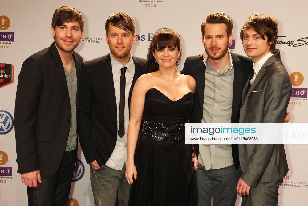 Revolverheld with Marta Jandova at the Echo 2012 the German Music Award on the Red Carpet before the ceremony at the Messe Berlin