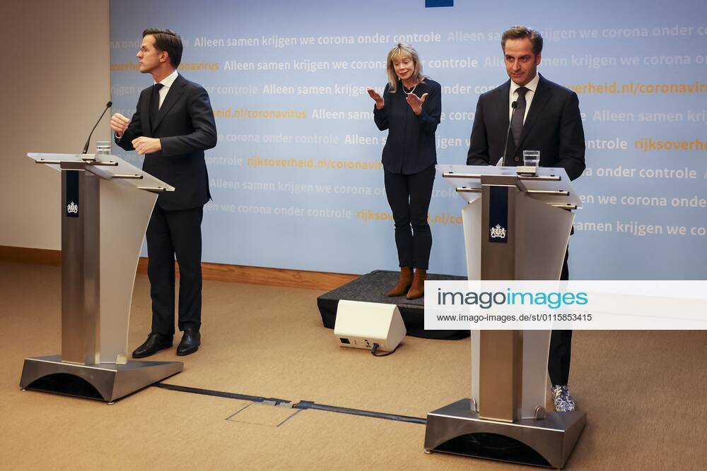 , Dutchnews, Press conference about the coronavirus by Dutch Cabinet. Minister President minister Algemene Zaken Mark Rutte and Viceminister President en Minister van Volksgezondheid, Welzijn en Sport Hugo de Jonge Press conference about the coronavirus x11206732x