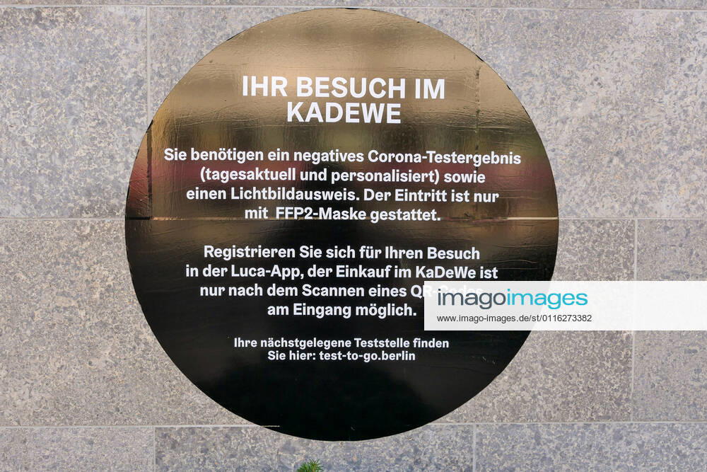 Berlin,Germany,GER,the KaDeWe on Tauentzienstraße As of today, a negative Corona test result and photo ID will be required from customers