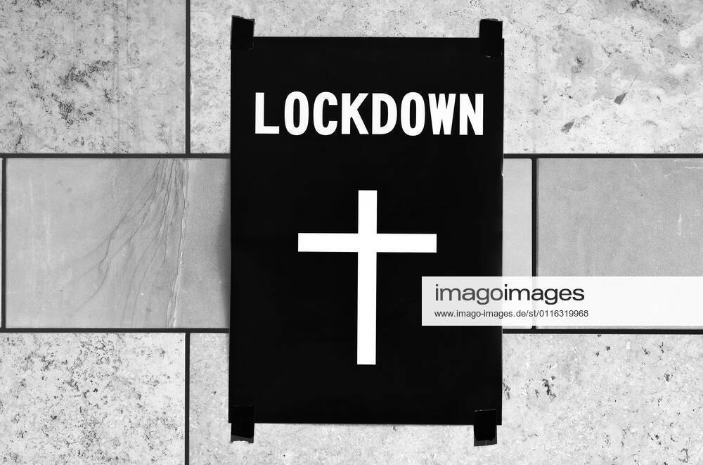 Poster death cross on wall, lockdown, shutdown, corona crisis, Stuttgart, Baden Württemberg, Germany coronavirus