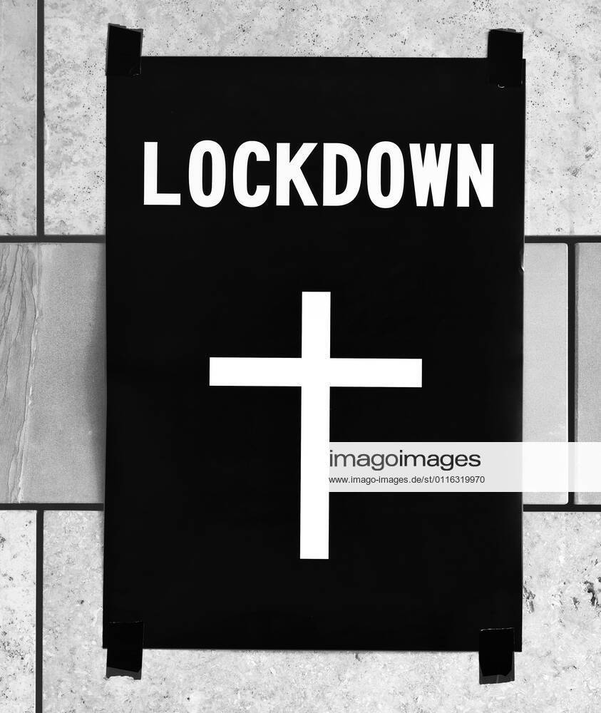 Poster death cross on wall, lockdown, shutdown, corona crisis, Stuttgart, Baden Württemberg, Germany coronavirus