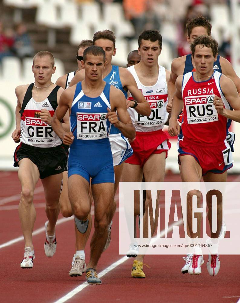 V.li.: Toni Mohr (Deutschland), Mehdi Baala (Frankreich), Zbigniew Graczyk (Polen) und Yuriy Borzakovskiy (Rußland) Leichtathletik EC 3 Herren SPAR Europapokal 2004, Europacup, Meeting, Leichtathletikmeeting, Sportfest, Vdig Gruppe Bydgoszcz