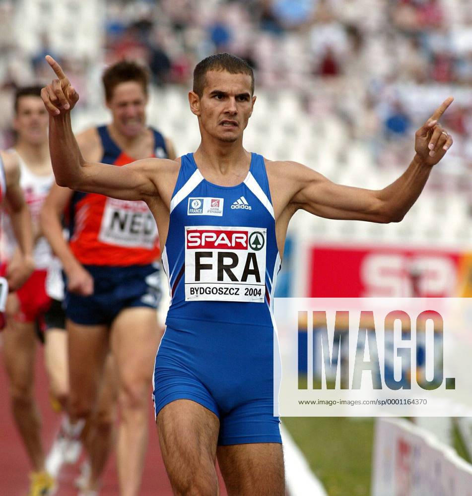Mehdi Baala (Frankreich) - Siegesjubel Leichtathletik EC 3 Herren SPAR Europapokal 2004, Europacup, Meeting, Leichtathletikmeeting, Sportfest, Vdig Einzelbild Bydgoszcz Freude,