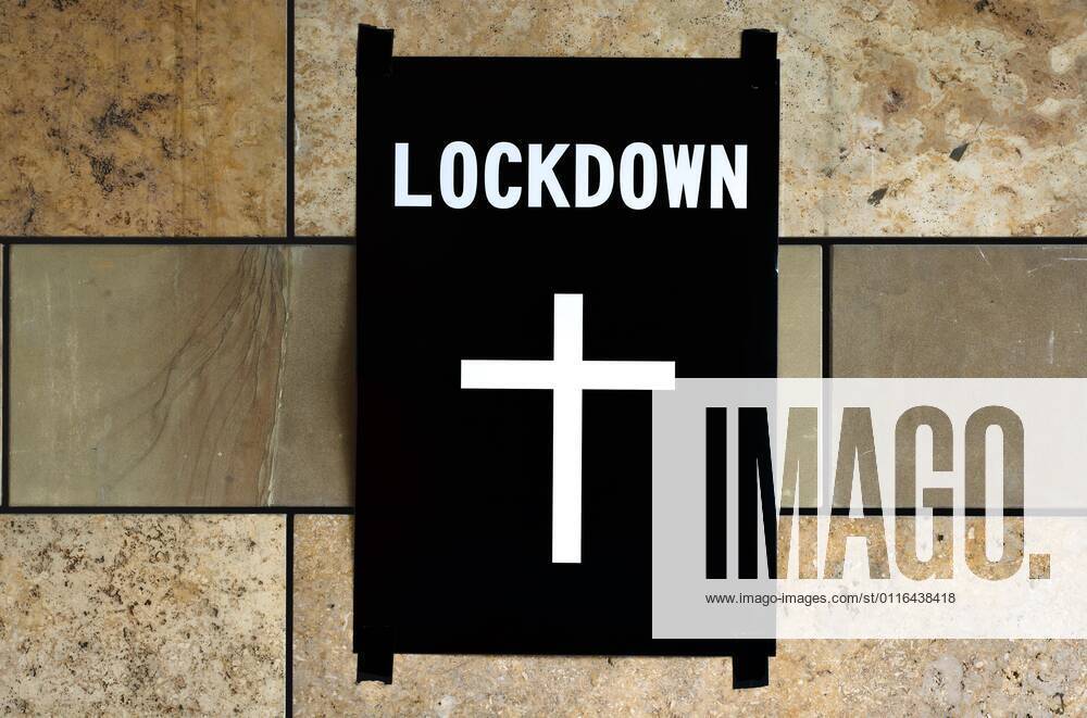 Poster death cross on wall, lockdown, shutdown, Corona crisis, Stuttgart, Baden Württemberg, Germany, Europe