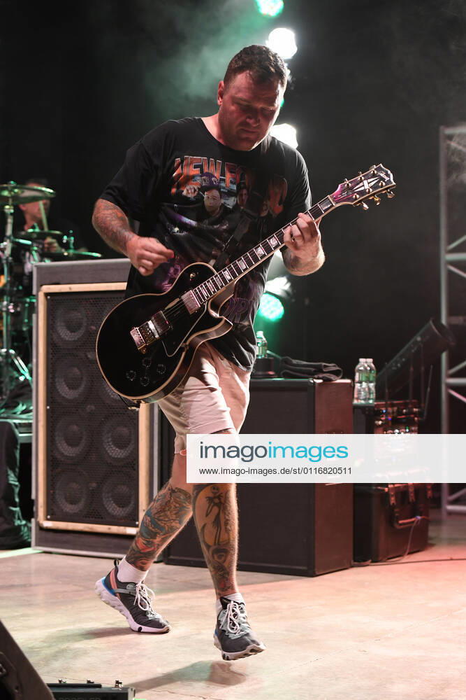 Chad Gilbert of New Found Glory performs at the Old School Square Pavilion on April 14, 2021 in Delray Beach, Florida.