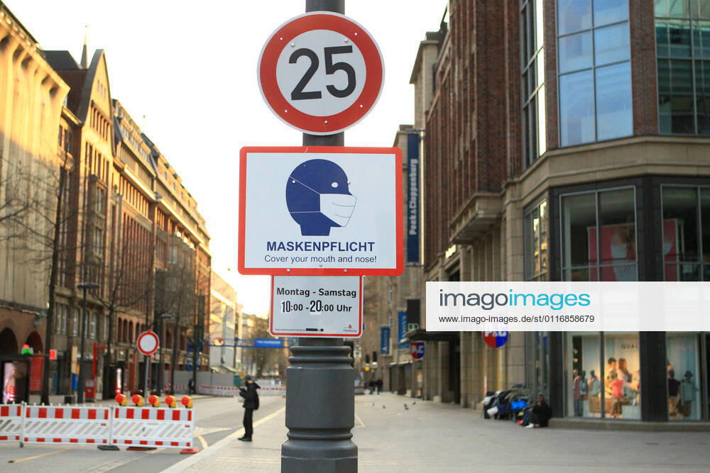 Almost deserted shopping street Mönckebergstraße in Hamburg city centre during the lockdown Hamburg city centre
