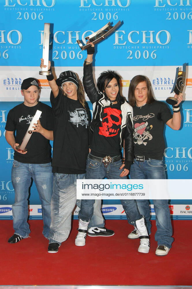 Echo Award 12 03 2006 Gustav Klaus Wolfgang Schaefer, Tom and Bill Kaulitz and Georg Moritz Hagen Listing Band Tokio Hotel , Award winners of the Echo Award, Hotel Estrel, Sonnenallee 225, Berlin 12 03 2006