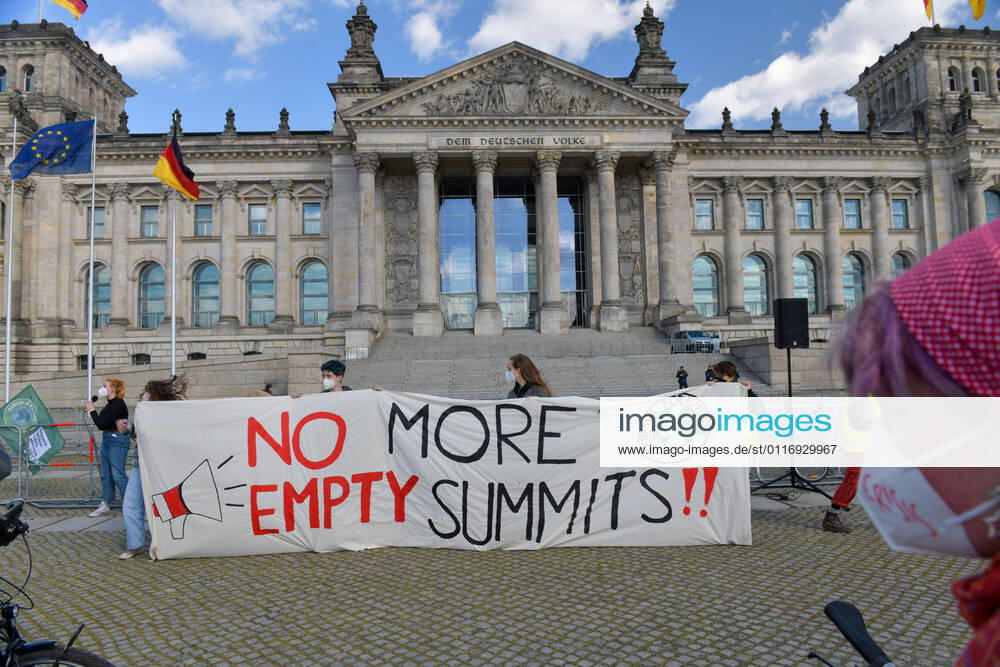 Berlin, Germany 23 April 2021 A fridays for future cycling rally was held in the capital Berlin this Friday Closing rally on the Platz der Republik in front of the Reichstag Berlin