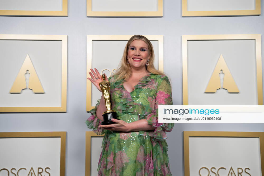 Emerald Fennell poses backstage with the Oscar for Original Screenplay during the live ABC Telecast of The 93rd Oscars at Union Station in Los Angeles. Los Angeles USA - ZUMAz03_ 20210425_sso_z03_202