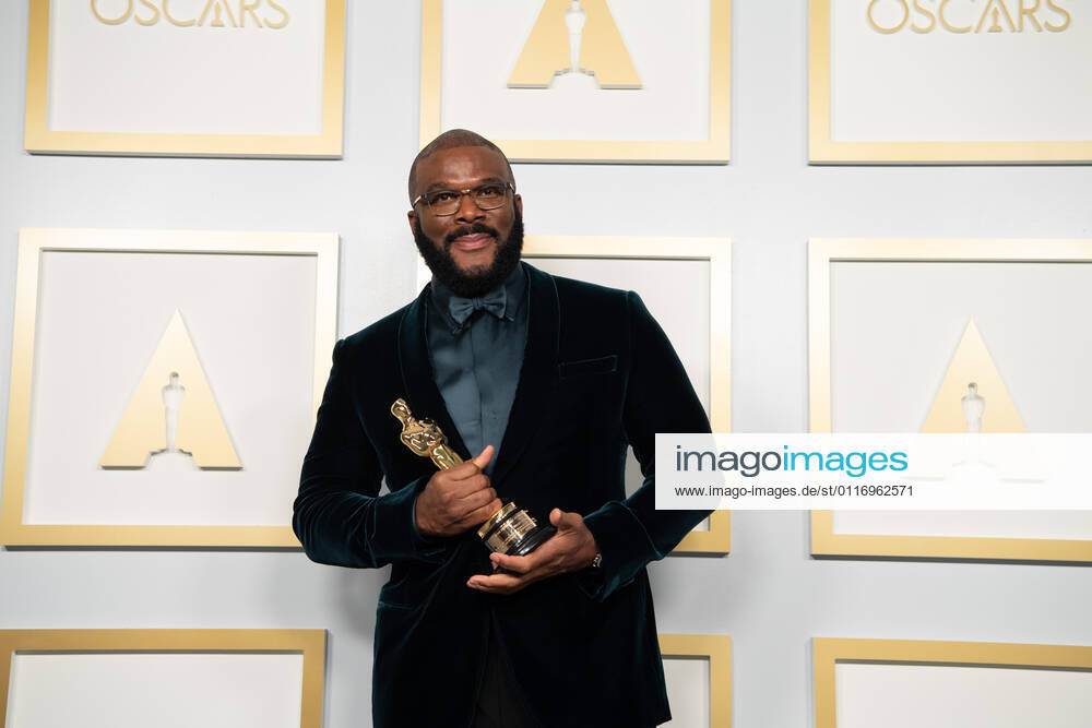 Tyler Perry poses backstage with the Gene Hersholt Humanitarian Award during the live ABC Telecast of The 93rd Oscars at Union Station in Los Angeles. Los Angeles USA - ZUMAz03_ 20210425_sso_z03_236