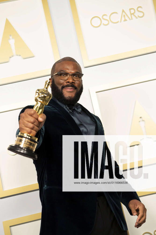 Tyler Perry poses backstage with the Gene Hersholt Humanitarian Award during the live ABC Telecast of The 93rd Oscars at Union Station in Los Angeles, CA on Sunday, April 25, 2021. Los Angeles CA USA