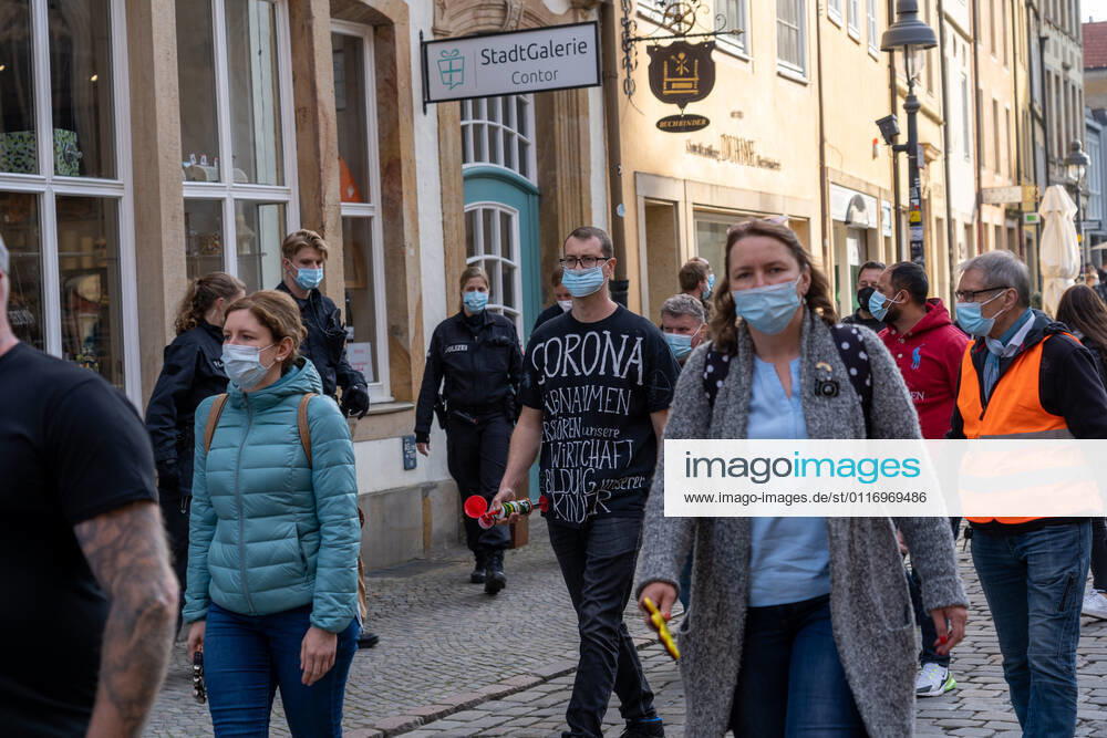 Osnabrueck, Germany 26 April 2021 Querdenker hold another Monday demonstration in Osnabrueck Today, Monday, the Querdenker held a demonstration in Osnabrueck Lower Saxony