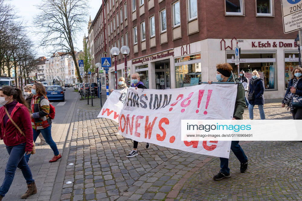 Osnabrueck, Germany 26 April 2021 Querdenker hold another Monday demonstration in Osnabrueck Today, Monday, the Querdenker held a demonstration in Osnabrueck Lower Saxony