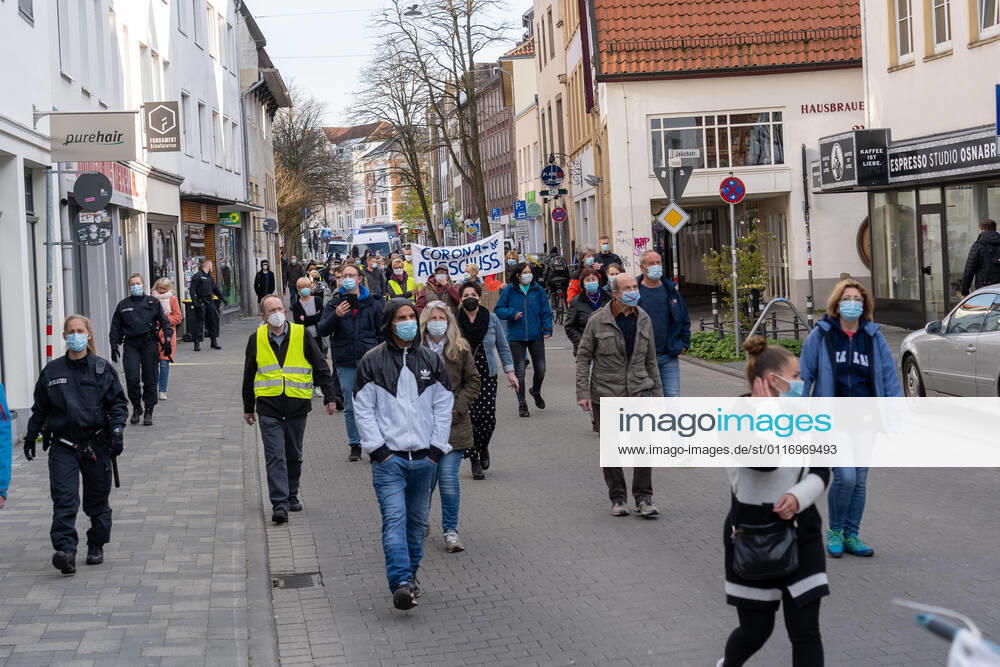 Osnabrueck, Germany 26 April 2021 Querdenker hold another Monday demonstration in Osnabrueck Today, Monday, the Querdenker held a demonstration in Osnabrueck Lower Saxony