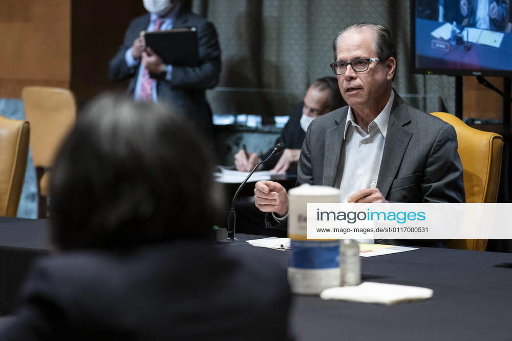 WASHINGTON, DC - APRIL 28: United States Senator Mike Braun (Republican of Indiana)questions U.S. Trade Representative Katherine Tai as she testifies before the Senate Appropriations Subcommittee on Commerce, Justice, Science, and Related Agencies during a hearing on the proposed budget for fiscal year 2022 for the Office of the U.S. Trade Representative on Capitol Hill on April 28, 2021 in Washington, DC Washington USA - ZUMAs152 20210428_zaa_s152_033