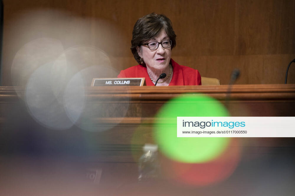 WASHINGTON, DC - APRIL 28: United States Senator Susan Collins (Republican of Maine) questions U.S. Trade Representative Katherine Tai as she testifies before the Senate Appropriations Subcommittee on Commerce, Justice, Science, and Related Agencies during a hearing on the proposed budget for fiscal year 2022 for the Office of the U.S. Trade Representative on Capitol Hill on April 28, 2021 in Washington, DC Washington USA - ZUMAs152 20210428_zaa_s152_046