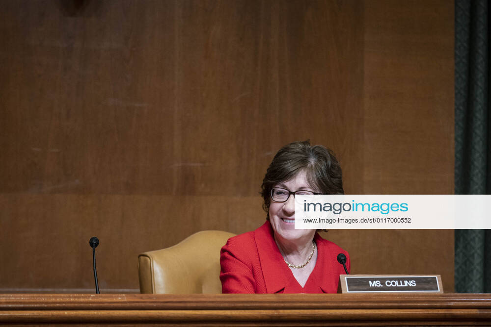 WASHINGTON, DC - APRIL 28: United States Senator Susan Collins (Republican of Maine) questions U.S. Trade Representative Katherine Tai as she testifies before the Senate Appropriations Subcommittee on Commerce, Justice, Science, and Related Agencies during a hearing on the proposed budget for fiscal year 2022 for the Office of the U.S. Trade Representative on Capitol Hill on April 28, 2021 in Washington, DC Washington USA - ZUMAs152 20210428_zaa_s152_048