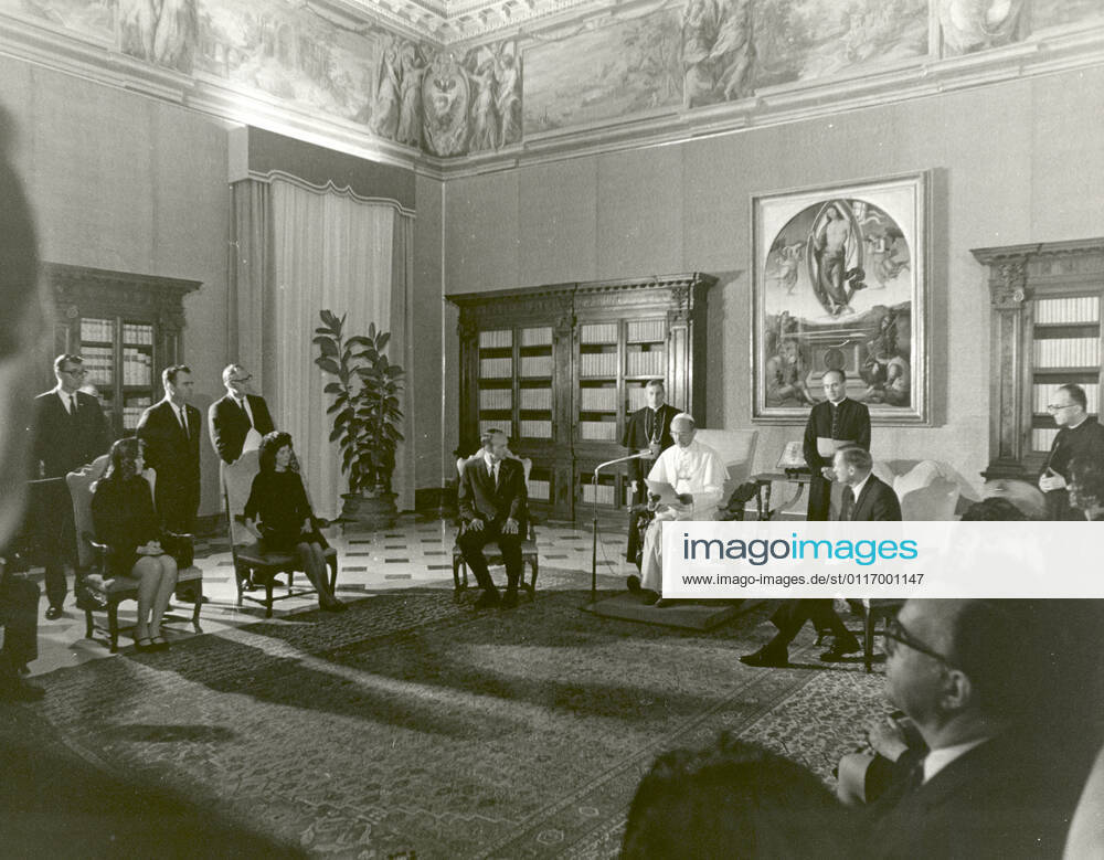 Vatican City, Vatican - (FILE) -- The Apollo 11 astronauts, Neil A. Armstrong, Edwin E. Aldrin, Jr., Michael Collins, and their wives receive a papal audience by Pope Paul VI in the Papal Library, St. Peters Cathedral at the Vatican. The GIANTSTEP-APOLLO 11 Presidential Goodwill Tour emphasized the willingness of the United States to share its space knowledge, and carried the Apollo 11 astronauts and their wives to 24 countries and 27 cities in 45 days..