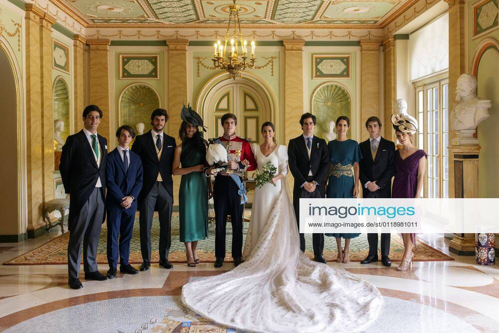 Madrid Carlos Fitz-James Stuart, Belen Corsini Wedding, Matilde Solis, Duke of Alba, Sofia Palazuelo, Fernando Fitz-James Stuart Solis after their wedding at Liria Palace on May 24, 2021 in Madrid, Spain Â